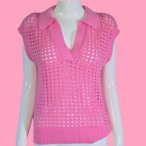 French Connection Pink Knit Collared Top